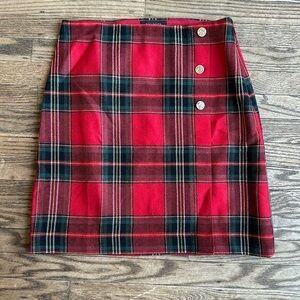 Talbots Wool Tartan Plaid Red Lined Skirt Gold Buttons NWT 6P
